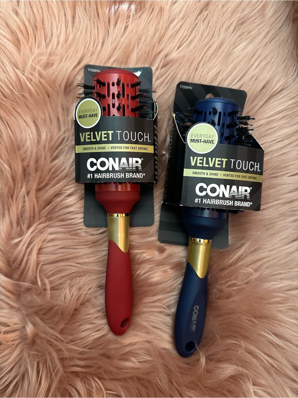 Conair Velvet Touch Round Hairbrush  Set 1”– Red-Blue